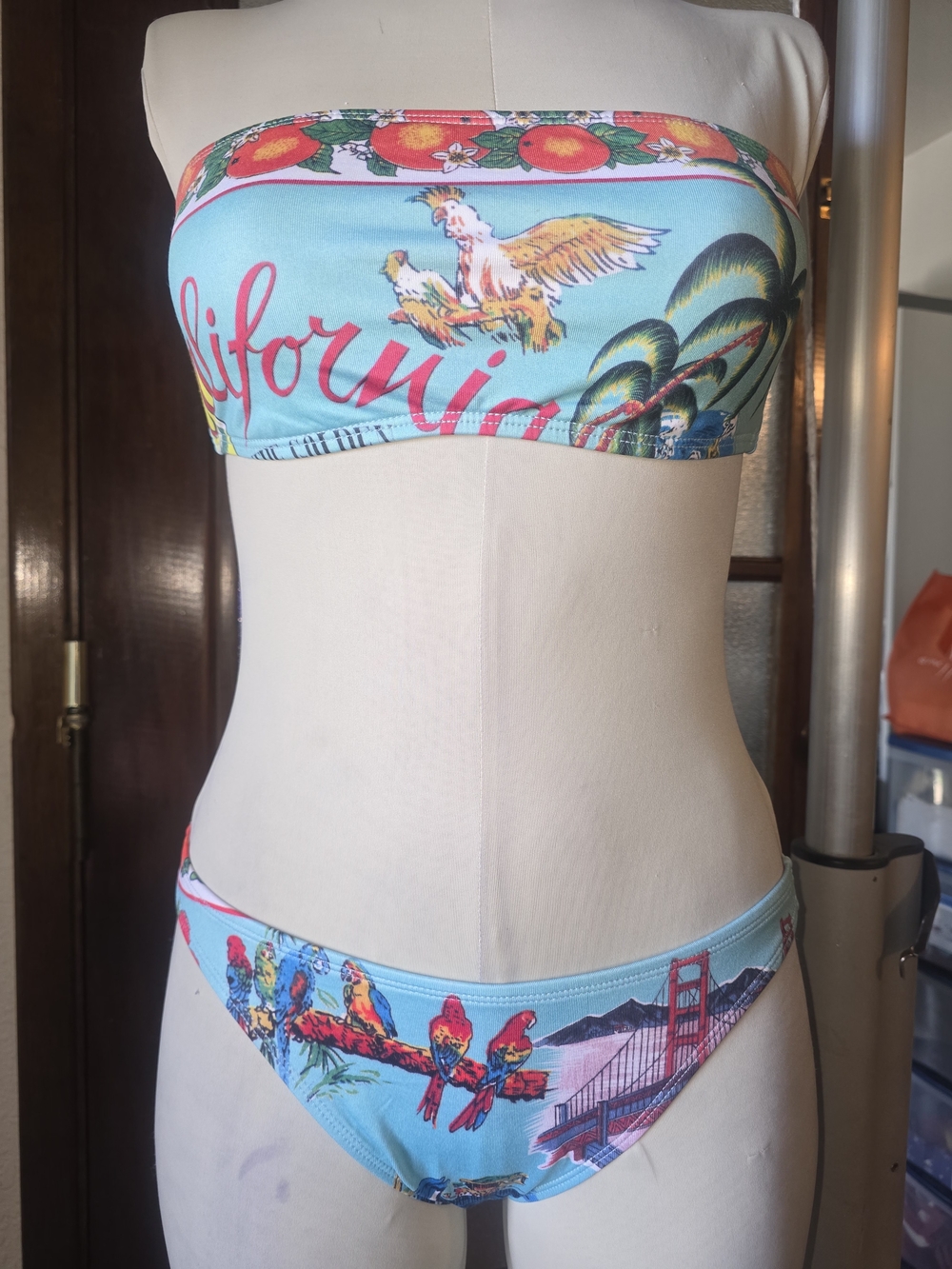 OP Light Blue Tropical Parrot Bandeau Bikini Set